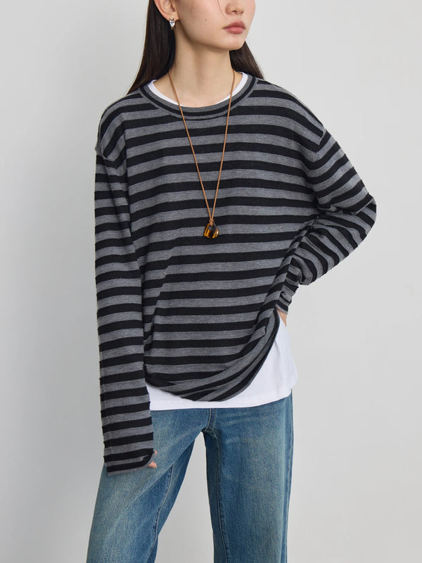 Cocoa Yacht Club Mulberry Silk Wool Striped Sweater
