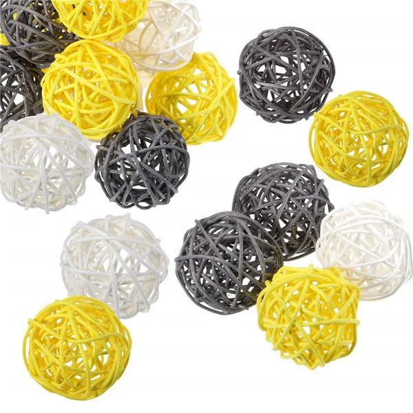 5Pcs 5cm Yellow Gray White Wicker DIY Rattan Ball Wedding Christening Baby Shower Wicker Balls Nursery Party Decoration