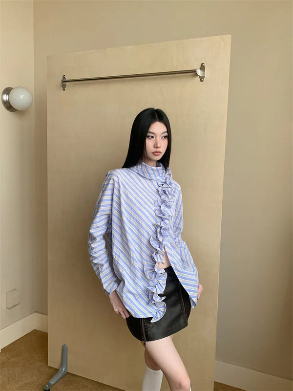 Cocoa Yacht Club Ruffle Button Down Blouse