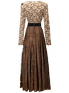 Beaded Belted Velvet Pleated Dress