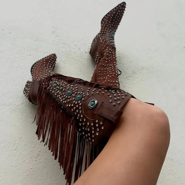 Cocoa Yacht Club Classic Fringes Western Knee High Boots