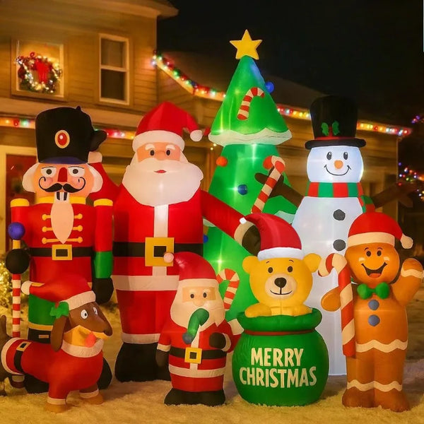 Outdoor Christmas Inflatables - LED Light Snowman, Branch Snowman, Gingerbread Man, Gift Bag Snowman Lawn Yard Decor