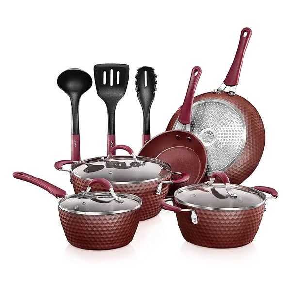 Cocoa Yacht Club 11 Piece Nonstick Diamond Kitchen Cookware Pot & Pan Set, Purple