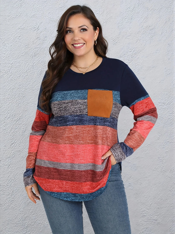 Cocoa Yacht Club Plus Size Multi Striped Top with Suede Pocket