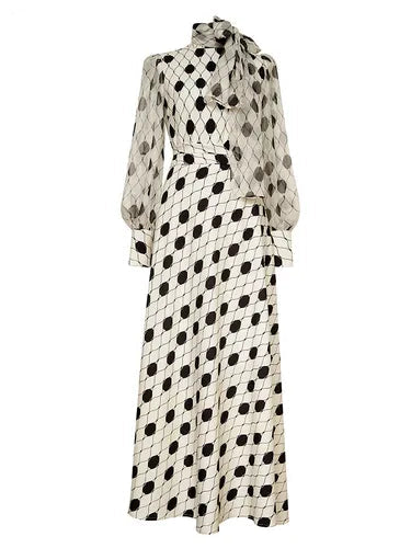 Vintage Polka Dot Lace-up Maxi Dress