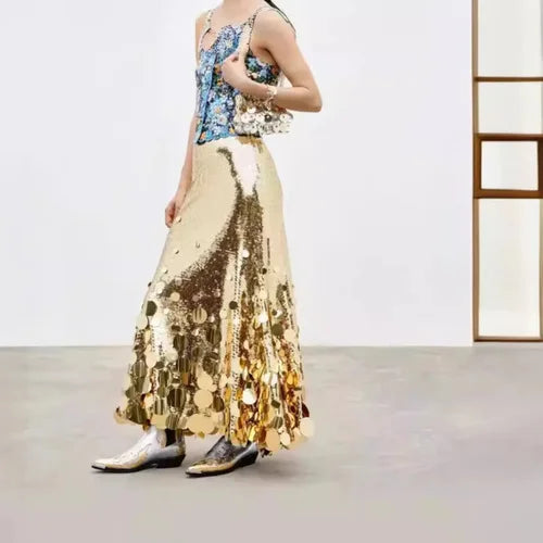 Gold & Silver Long Sequin Skirt