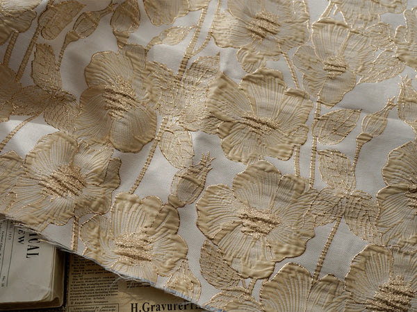 Cocoa Yacht Club Embossed Gold Silk Flower Jacquard Fabric