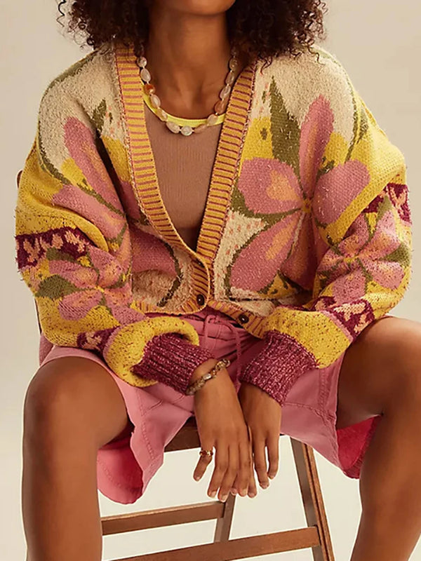 Cocoa Yacht Club Floral Autumn Knitted Cardigan