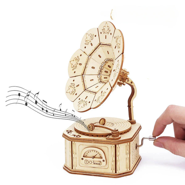 3D Wooden Gramophone Music Box Puzzles Kits