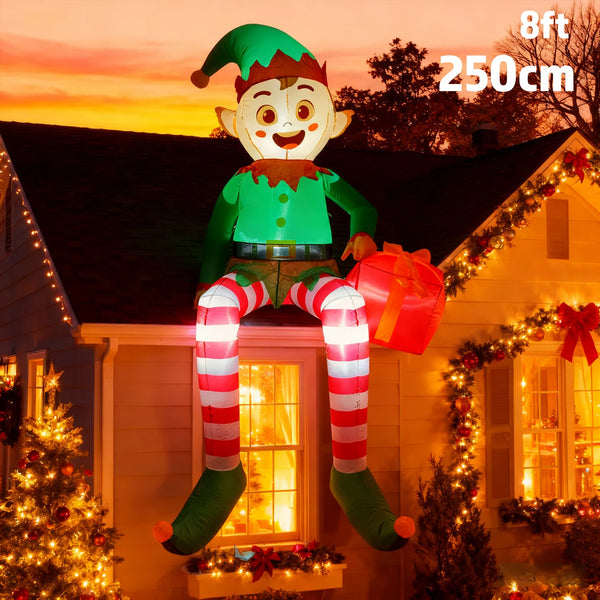 8FT 250cm Sitting Elf Christmas Inflatable Yard Outdoor Decorations