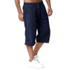 Summer Men's Casual Shorts Cotton Blended Long Elastic Waist Loose Pocket Drawstring 3/4 Length Shorts Daily Street Wear