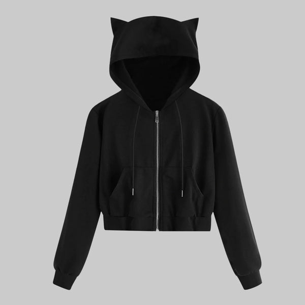Cute Cat Ear Fashionable Hoodie Sexy Zipper Sweatshirts Drawstring Stitch Oversize  Harajuku Hooded Loose Girls Autumn Hoodie