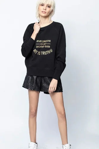 Early Autumn New French Niche ZV Classic Letter Embroidery Pink Cotton Women's Embroidered Pullover Hoodie