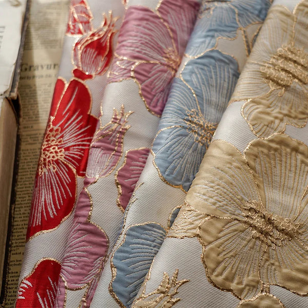 Cocoa Yacht Club Embossed Gold Silk Flower Jacquard Fabric