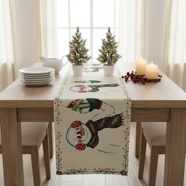 Magical Snowman Holiday Woven Tapestry Dining Table Runner