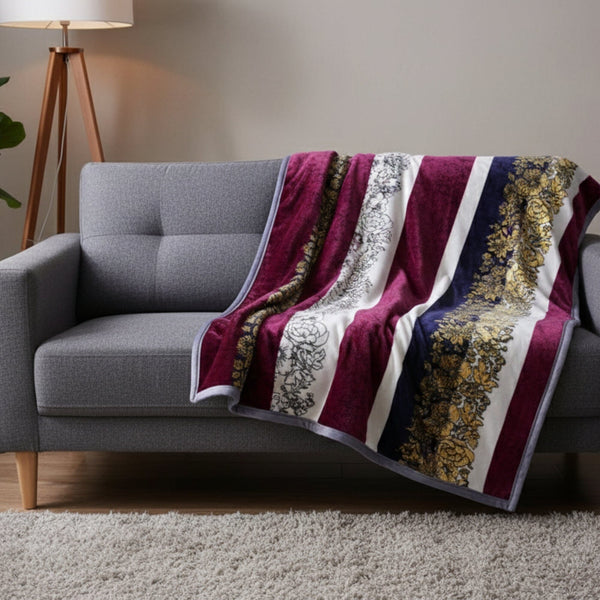 Botanical Floral Striped Carnations Mink Flannel Fleece Throw Blanket (XY9829)