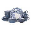 Flower Blue 16-Piece Dinnerware Set, Service for 4