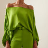 Cocoa Yacht Club Solid Green Casual Pants & Draped Blouse