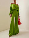 Cocoa Yacht Club Solid Green Casual Pants & Draped Blouse