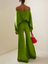 Cocoa Yacht Club Solid Green Casual Pants & Draped Blouse