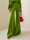 Cocoa Yacht Club Solid Green Casual Pants & Draped Blouse