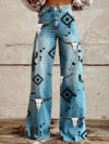 Cocoa Yacht Club Western Aztec Cow Head Wide Leg Pants