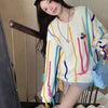 Cocoa Yacht Club Rainbow Striped Tassel Sweater Coat for Girl Lovely Women Knitted Pullover Loose Oversized Jumper Y2K Top Korean Fashion