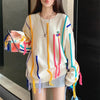 Cocoa Yacht Club Rainbow Striped Tassel Sweater Coat for Girl Lovely Women Knitted Pullover Loose Oversized Jumper Y2K Top Korean Fashion