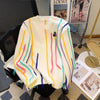 Cocoa Yacht Club Rainbow Striped Tassel Sweater Coat for Girl Lovely Women Knitted Pullover Loose Oversized Jumper Y2K Top Korean Fashion