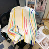 Cocoa Yacht Club Rainbow Striped Tassel Sweater Coat for Girl Lovely Women Knitted Pullover Loose Oversized Jumper Y2K Top Korean Fashion