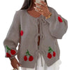 Cocoa Yacht Clubs Tie Front Knit Cherry Cardigan