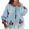 Cocoa Yacht Clubs Tie Front Knit Cherry Cardigan