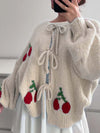 Cocoa Yacht Clubs Tie Front Knit Cherry Cardigan