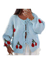 Cocoa Yacht Clubs Tie Front Knit Cherry Cardigan