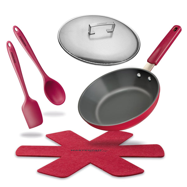 Ceramic Nonstick Stovetop Oven Frypan & Skillet with Stainless Steel Lid & Utensils, Beet 9.5"