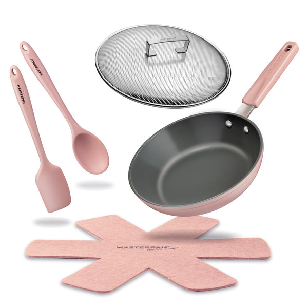 Ceramic Nonstick Stovetop Oven Frypan & Skillet & Stainless Steel Lid Set, Clay Color 9.5"(24cm)