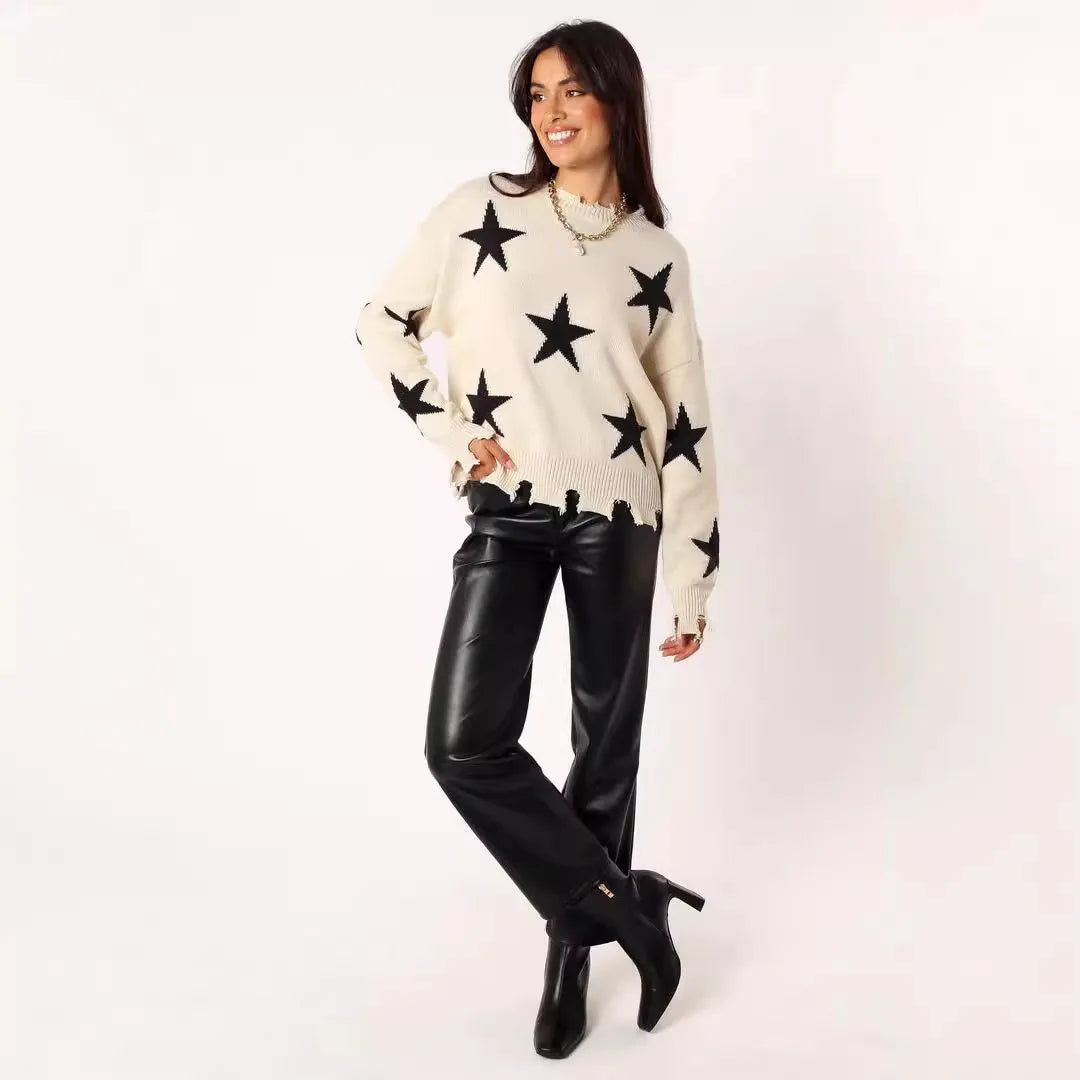 Cocoa Yacht Club Star Vintage Distressed Knit Sweater