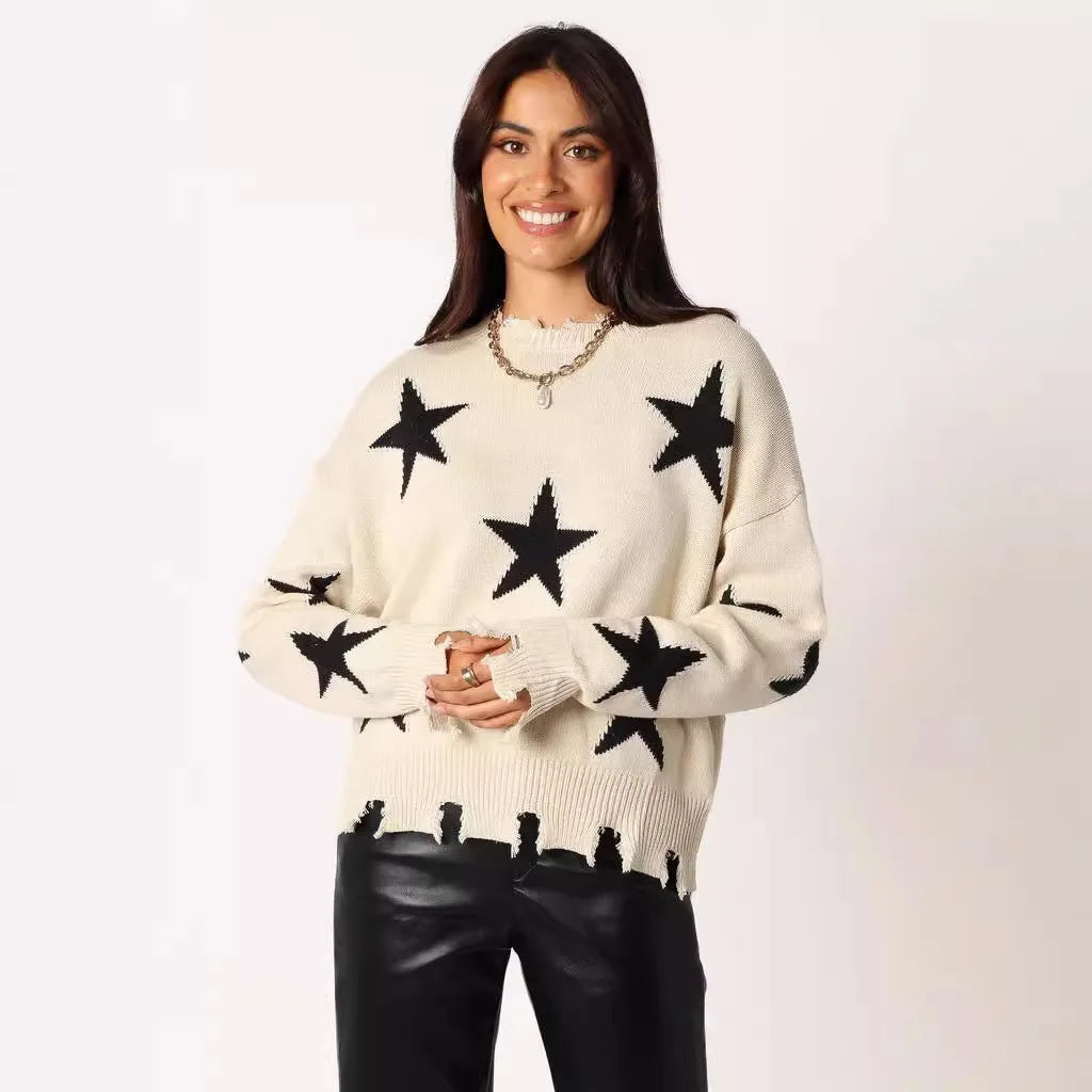 Cocoa Yacht Club Star Vintage Distressed Knit Sweater