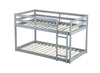 Solid Wooden , Solid Rubber Wooden Twin over Twin Floor Bunk Bed with Ladder ,Upper and Bottom Bed Platforms crafted with Strengthened Slats ,Grey