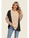 Double Take Texture Contrast Round Neck Long Sleeve T-Shirt