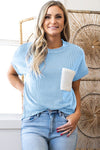 Pink Corded Colorblock Pocket Crew Neck T Shirt