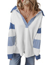 Dark Blue Striped Patchwork Collar Sweatshirt