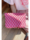 Bright Pink Checkered Print Cosmetic Bag