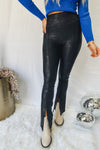 Black Faux Leather Splits High Waist Leggings