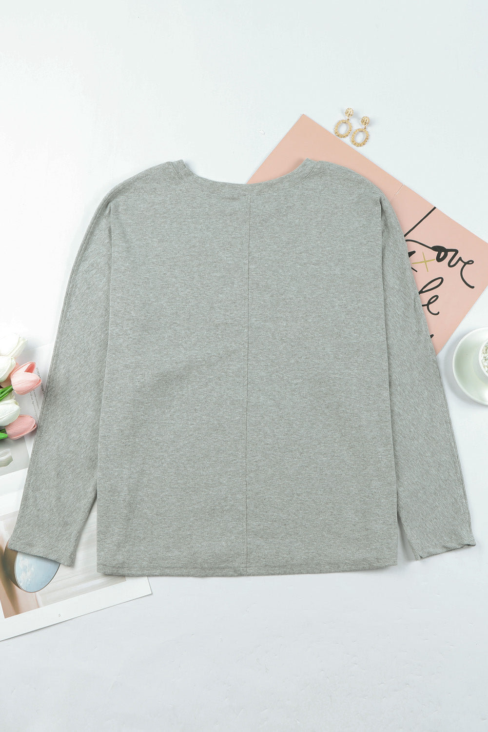 Green Plain Solid Color Casual Seam Long Sleeve Top