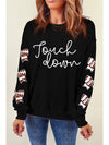 Black Touch Down Letter Bow Print Graphic Sweatshirt