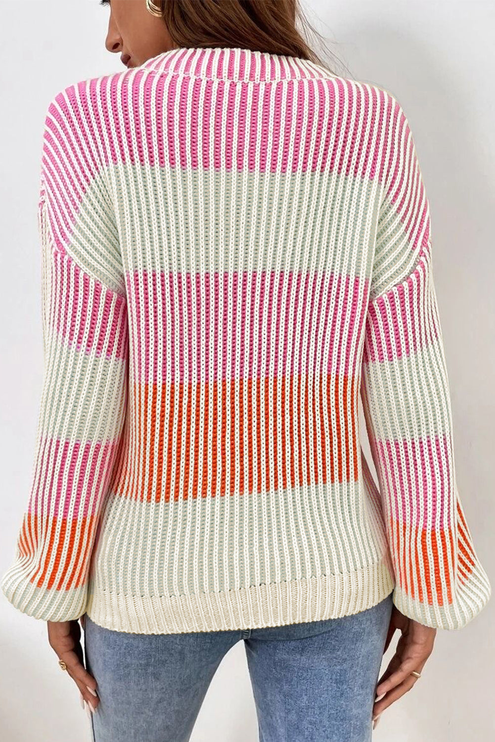 Multicolour Colorblock Lantern Sleeve Knitted Sweater