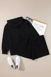 Black Plus Size Textured Hoodie and Shorts Set