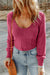 Rose U Neck Textured Long Sleeve Top