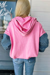 Bonbon Checkered Patchwork Kangaroo Pocket Half Zipper Hoodie